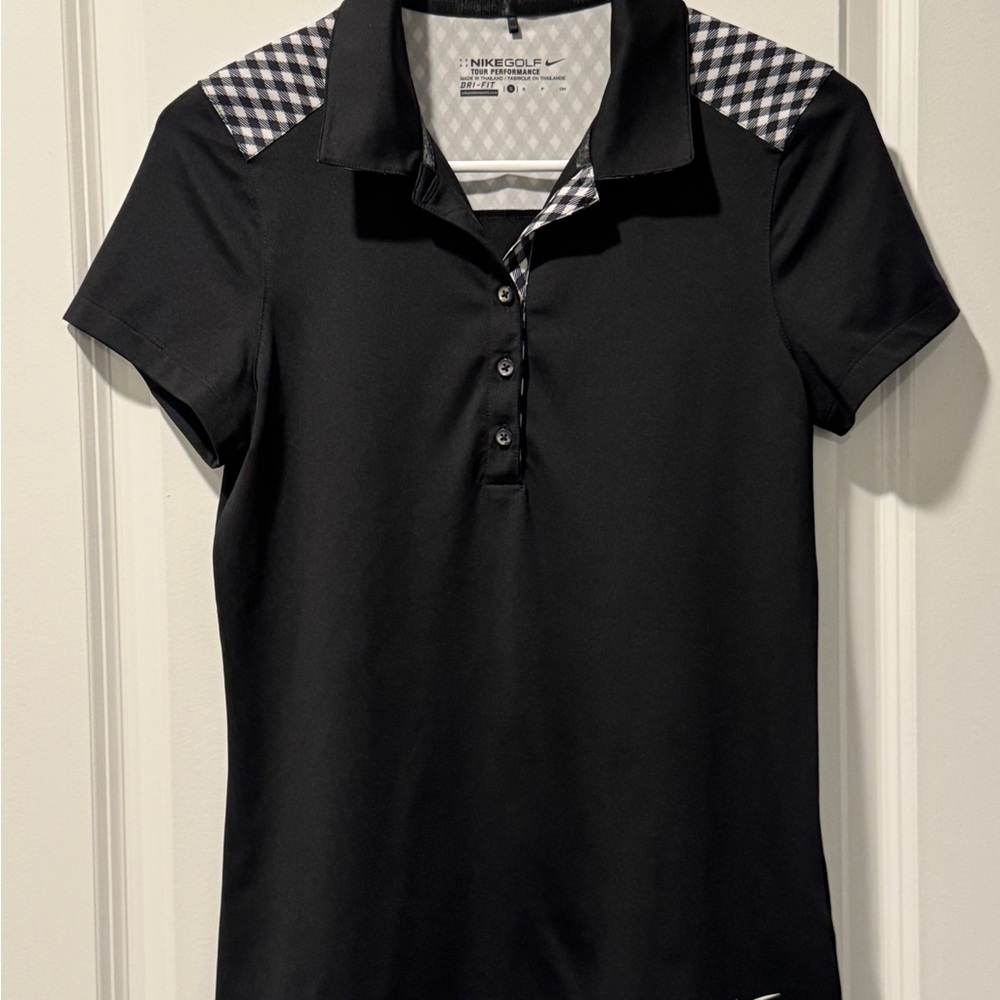 Nike Golf Black Polo with Checkered Shoulders